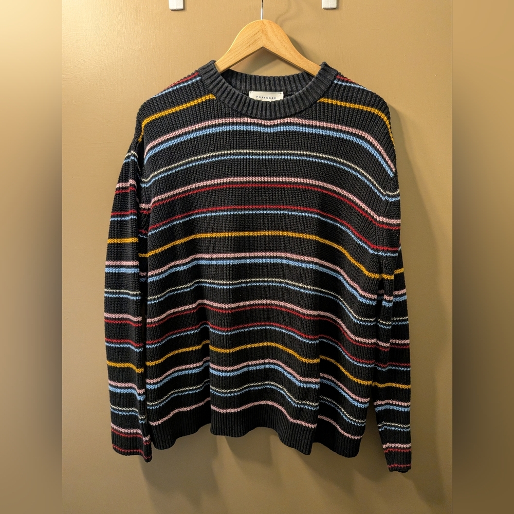Topman Black Multi-Stripe Crewneck Sweater